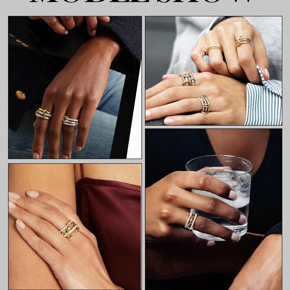 Stackable Rings for Women Non Tarnish 18K Gold Plated Interlocking Ring Stack Se - Picture 3 of 6